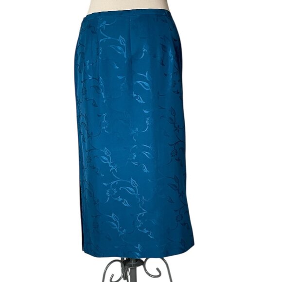 Talbots 100% Silk Teal Floral Pencil Skirt, Size 12 - Picture 4 of 7
